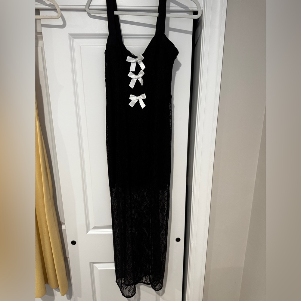 H&M Black Lace Dress with White Bow Details